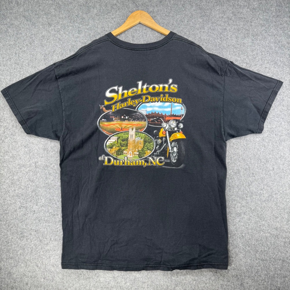 Vintage Harley-Davidson Graphic T-Shirt Mens 2XL Black Durham NC Shelton's 2003